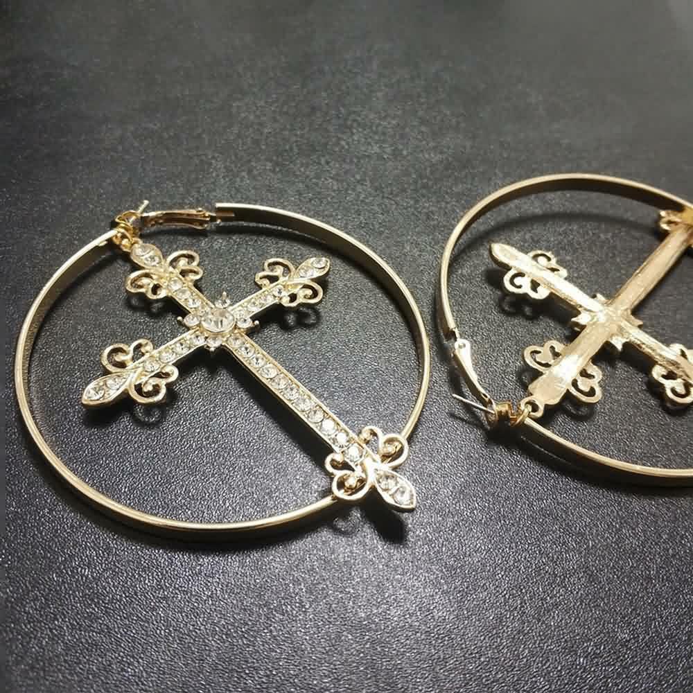 Y2K Gothic Victorian Cross Hoop Earrings - Retro 90s Grunge Fashion for Y2K Outfits