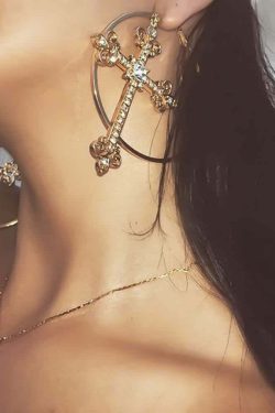 Y2K Gothic Victorian Cross Hoop Earrings - Retro 90s Grunge Fashion for Y2K Outfits