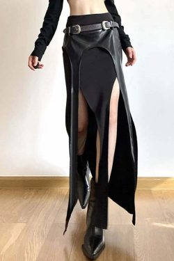 Y2K Gothic Viking Double Slit Maxi Skirt - Retro 90s Grunge, Summer Y2K Outfits, Pastel Goth