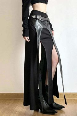 Y2K Gothic Viking Double Slit Maxi Skirt - Retro 90s Grunge, Summer Y2K Outfits, Pastel Goth
