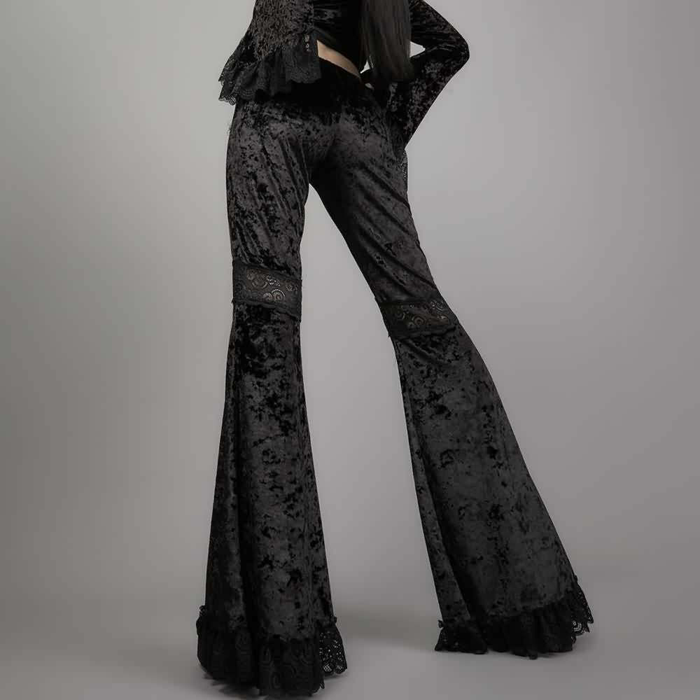 Y2K Gothic Widow Lace Bell Bottom Pants - Retro 90s Grunge, Summer Y2K Outfits, Pastel Goth