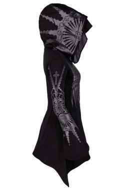 Y2K Gothic Witch Zip Up Hoodie - Retro 90s Grunge, Pastel Goth, Y2K Fashion for Women