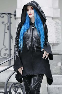 Y2K Gothic Witch Zip Up Hoodie - Retro 90s Grunge, Pastel Goth, Y2K Fashion for Women