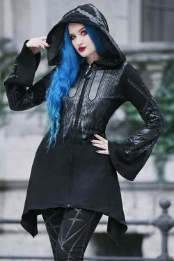 Y2K Gothic Witch Zip Up Hoodie - Retro 90s Grunge, Pastel Goth, Y2K Fashion for Women