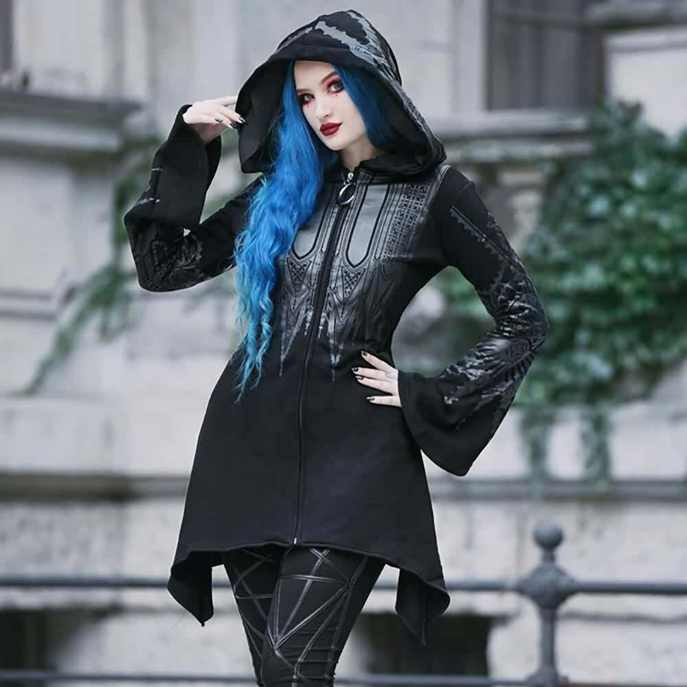Y2K Gothic Witch Zip Up Hoodie - Retro 90s Grunge, Pastel Goth, Y2K Fashion for Women