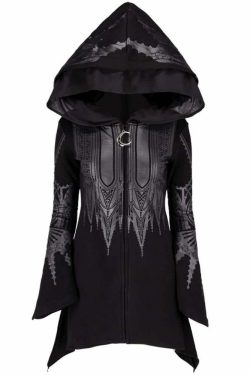 Y2K Gothic Witch Zip Up Hoodie - Retro 90s Grunge, Pastel Goth, Y2K Fashion for Women