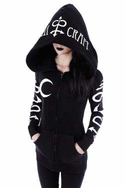 Y2K Gothic Witchcraft Zip Up Hoodie - Retro 90s Grunge Fashion, Pastel Goth, Y2K Club Outfits