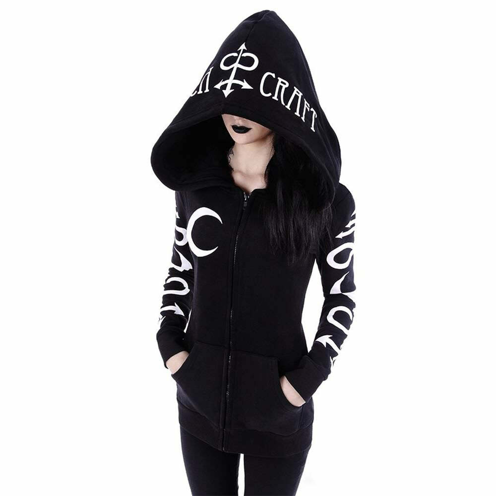 Y2K Gothic Witchcraft Zip Up Hoodie - Retro 90s Grunge Fashion, Pastel Goth, Y2K Club Outfits