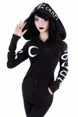 Y2K Gothic Witchcraft Zip Up Hoodie - Retro 90s Grunge Fashion, Pastel Goth, Y2K Club Outfits