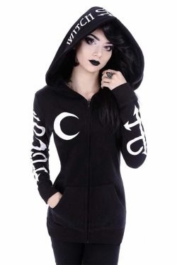 Y2K Gothic Witchcraft Zip Up Hoodie - Retro 90s Grunge Fashion, Pastel Goth, Y2K Club Outfits