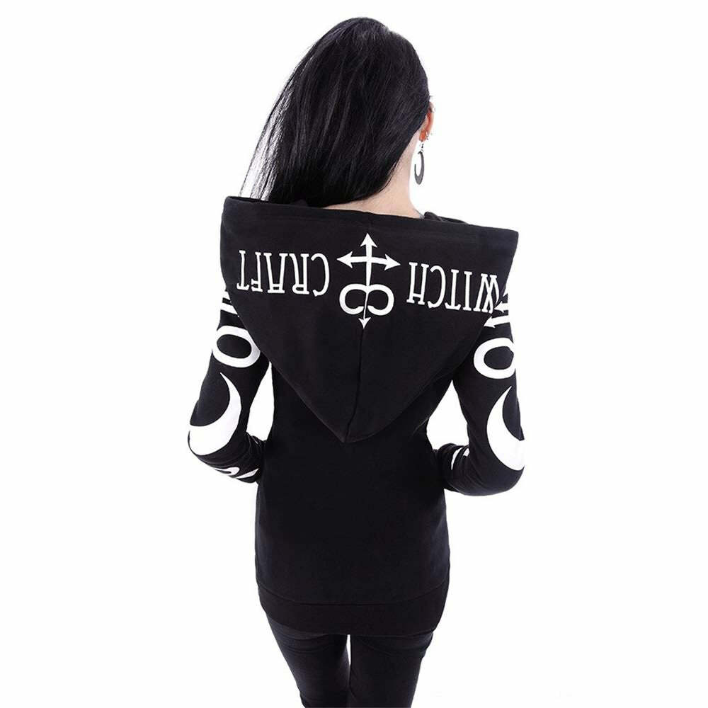 Y2K Gothic Witchcraft Zip Up Hoodie - Retro 90s Grunge Fashion, Pastel Goth, Y2K Club Outfits