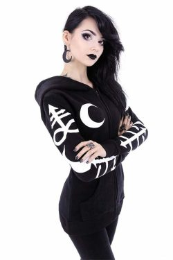 Y2K Gothic Witchcraft Zip Up Hoodie - Retro 90s Grunge Fashion, Pastel Goth, Y2K Club Outfits