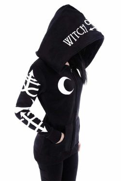 Y2K Gothic Witchcraft Zip Up Hoodie - Retro 90s Grunge Fashion, Pastel Goth, Y2K Club Outfits