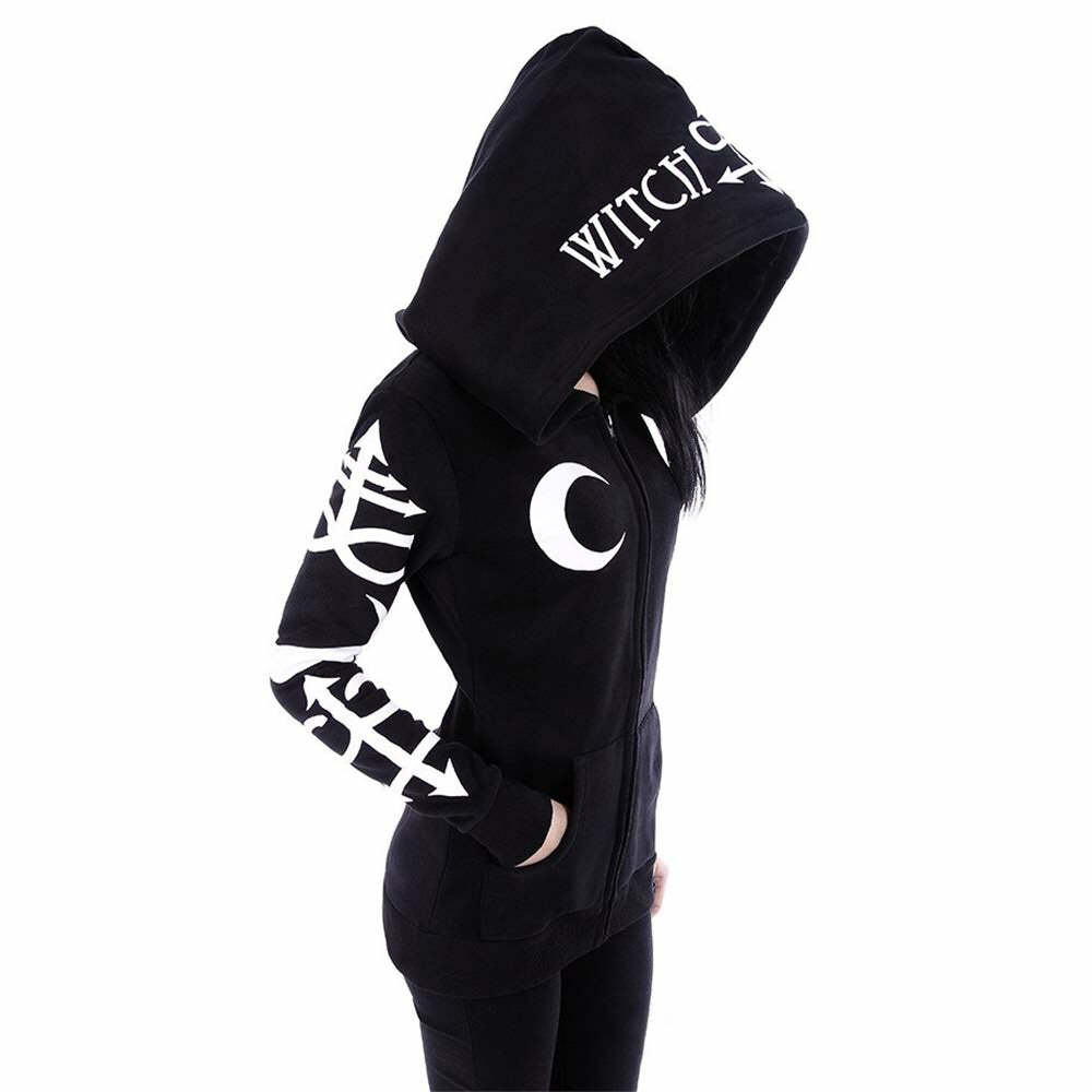Y2K Gothic Witchcraft Zip Up Hoodie - Retro 90s Grunge Fashion, Pastel Goth, Y2K Club Outfits
