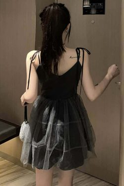 Y2K Gray Goth Grunge Mesh Overlay Mini Dress - 90s Fashion, Summer Outfits, Retro Style