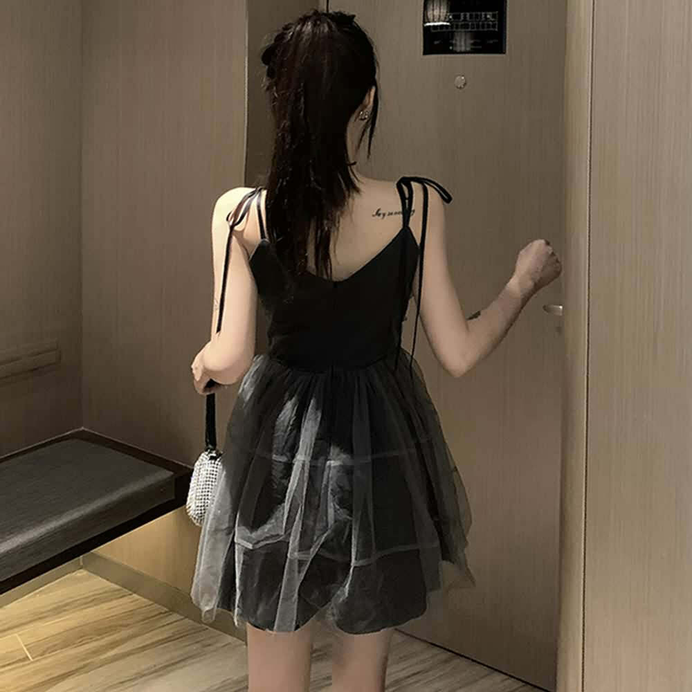 Y2K Gray Goth Grunge Mesh Overlay Mini Dress - 90s Fashion, Summer Outfits, Retro Style
