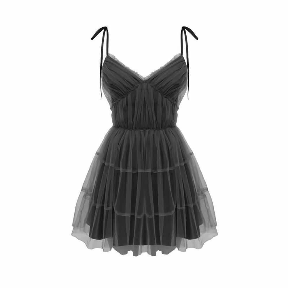 Y2K Gray Goth Grunge Mesh Overlay Mini Dress - 90s Fashion, Summer Outfits, Retro Style