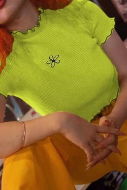 Y2K Green Flower Crop Top - 90s Grunge, Retro Summer, Pastel Goth, Y2K Party Outfit