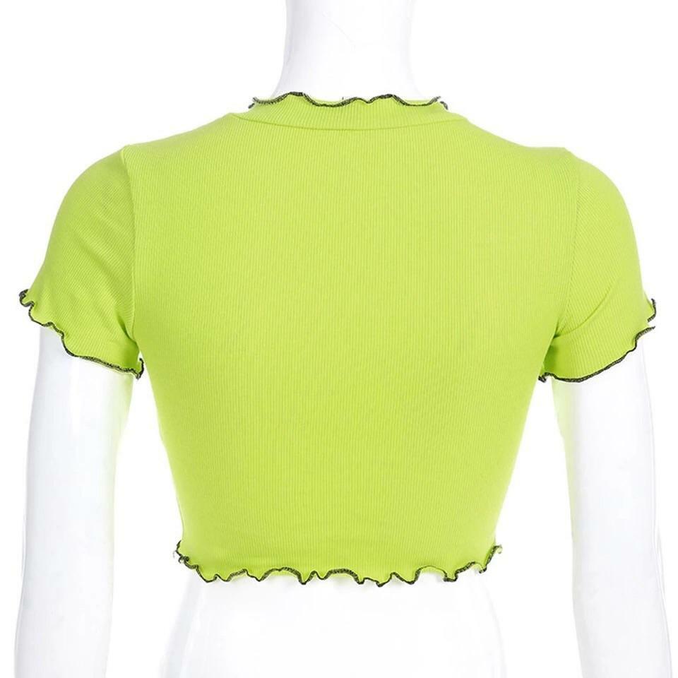 Y2K Green Flower Crop Top - 90s Grunge, Retro Summer, Pastel Goth, Y2K Party Outfit