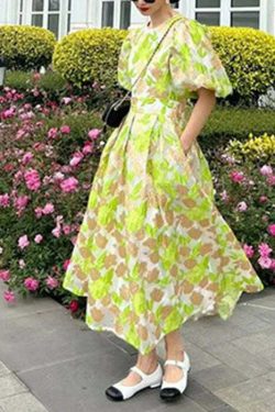 Y2K Green O-Neck Embroidered Tulle Maxi Dress - Retro 90s Grunge Summer Party Outfit