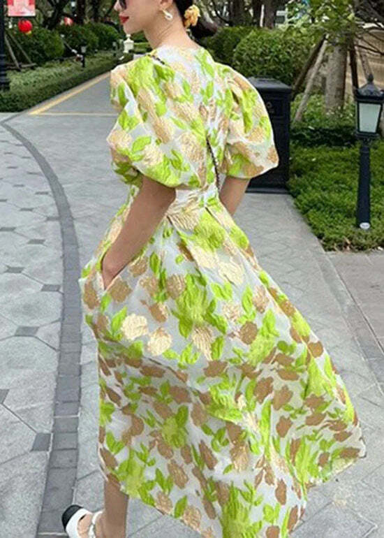 Y2K Green O-Neck Embroidered Tulle Maxi Dress - Retro 90s Grunge Summer Party Outfit