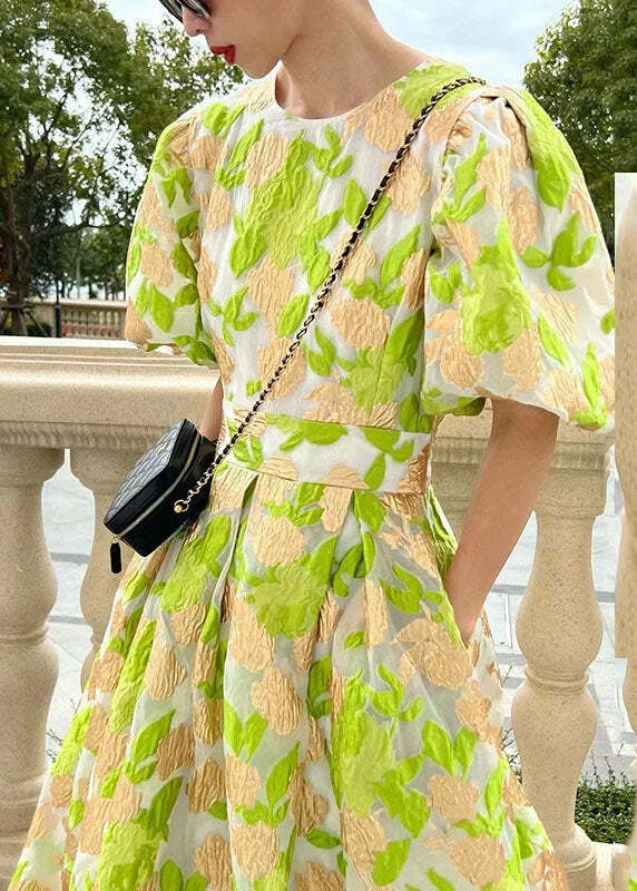 Y2K Green O-Neck Embroidered Tulle Maxi Dress - Retro 90s Grunge Summer Party Outfit