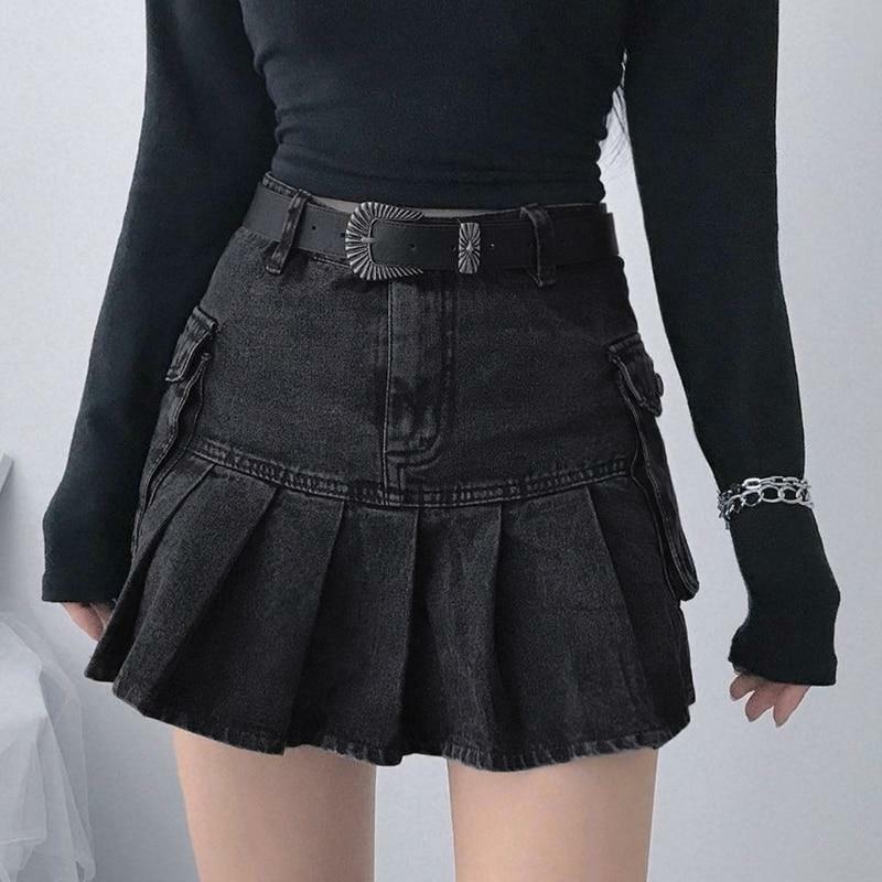 Y2K Grey Pleated Mini Skirt - 90s Grunge, Retro Summer Outfit, Y2K Club & Party Fashion
