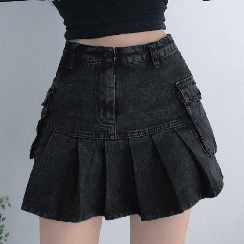 Y2K Grey Pleated Mini Skirt - 90s Grunge, Retro Summer Outfit, Y2K Club & Party Fashion