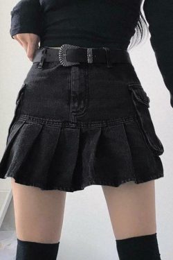 Y2K Grey Pleated Mini Skirt - 90s Grunge, Retro Summer Outfit, Y2K Club & Party Fashion