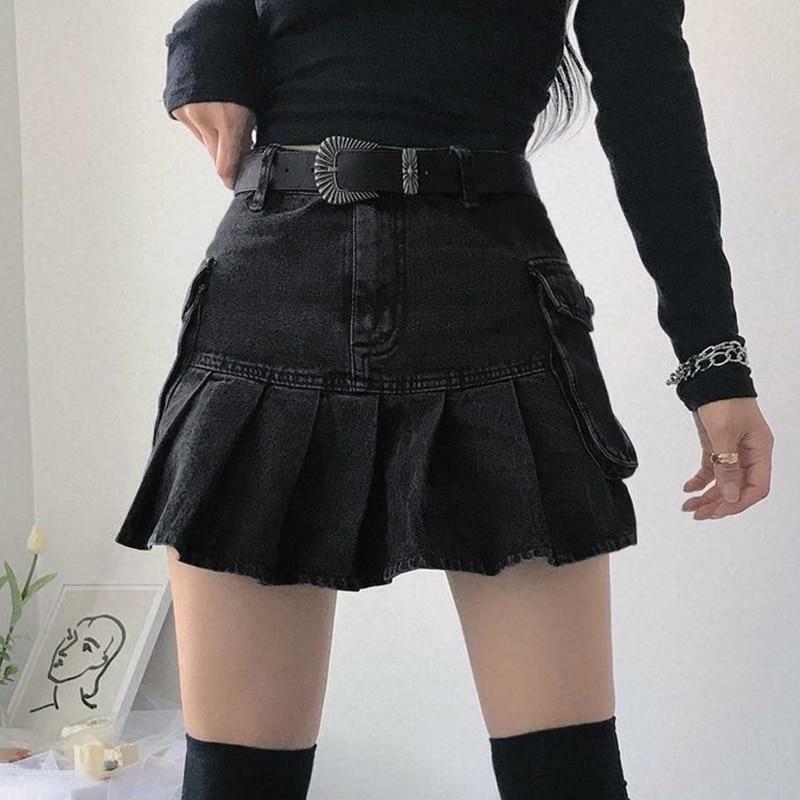 Y2K Grey Pleated Mini Skirt - 90s Grunge, Retro Summer Outfit, Y2K Club & Party Fashion