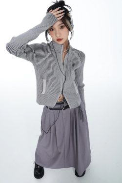 Y2K Grey Zip Up Cardigan - 90s Grunge, Retro Style, Summer Y2K Outfits, Y2K Fashion Essentials