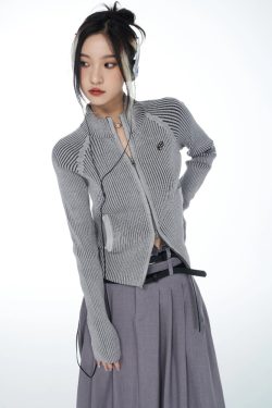 Y2K Grey Zip Up Cardigan - 90s Grunge, Retro Style, Summer Y2K Outfits, Y2K Fashion Essentials
