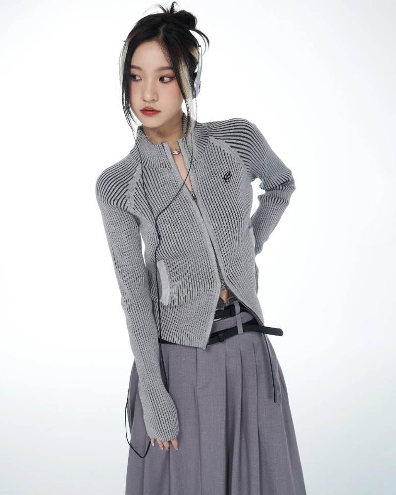 Y2K Grey Zip Up Cardigan - 90s Grunge, Retro Style, Summer Y2K Outfits, Y2K Fashion Essentials