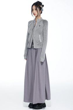 Y2K Grey Zip Up Cardigan - 90s Grunge, Retro Style, Summer Y2K Outfits, Y2K Fashion Essentials