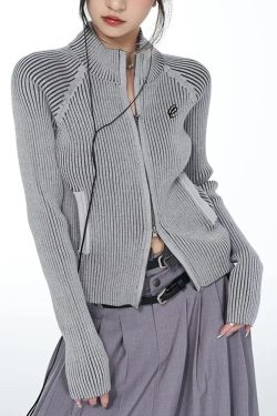 Y2K Grey Zip Up Cardigan - 90s Grunge, Retro Style, Summer Y2K Outfits, Y2K Fashion Essentials