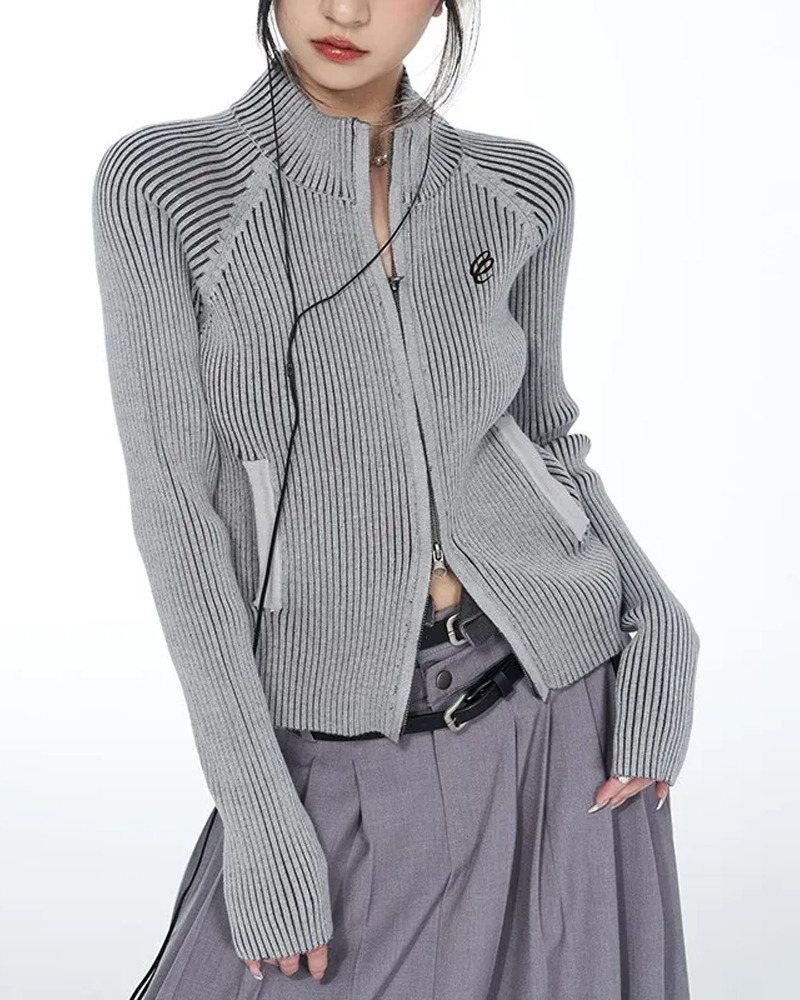 Y2K Grey Zip Up Cardigan - 90s Grunge, Retro Style, Summer Y2K Outfits, Y2K Fashion Essentials