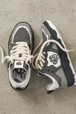 Y2K Grunge & 90s Retro Flame Sneakers - Perfect for Y2K Summer, Club, and Party Outfits