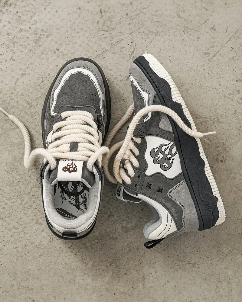 Y2K Grunge & 90s Retro Flame Sneakers - Perfect for Y2K Summer, Club, and Party Outfits