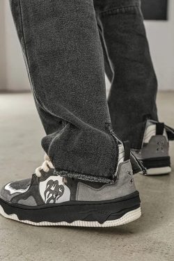 Y2K Grunge & 90s Retro Flame Sneakers - Perfect for Y2K Summer, Club, and Party Outfits