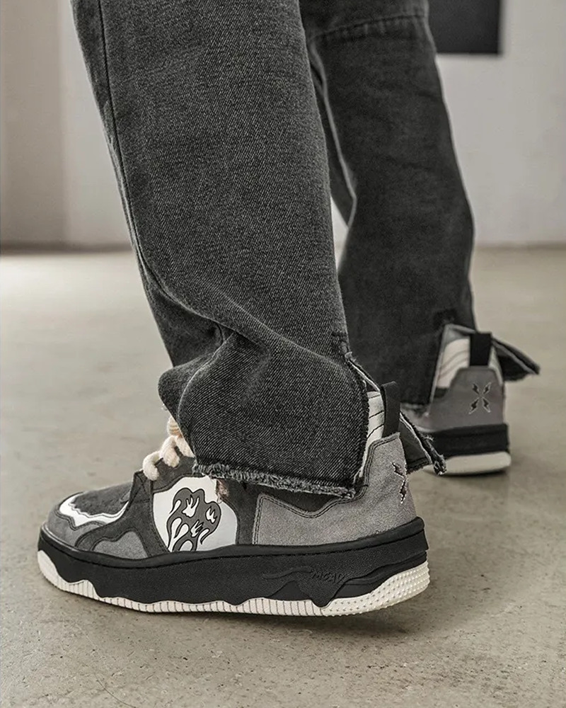 Y2K Grunge & 90s Retro Flame Sneakers - Perfect for Y2K Summer, Club, and Party Outfits