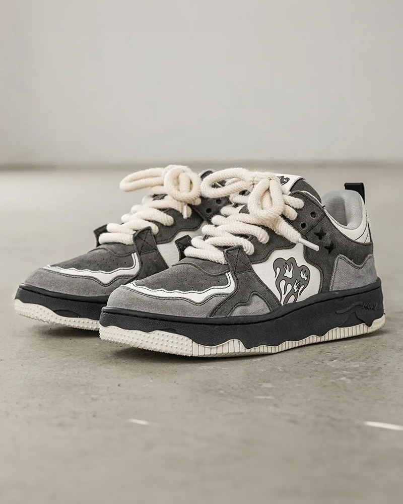 Y2K Grunge & 90s Retro Flame Sneakers - Perfect for Y2K Summer, Club, and Party Outfits