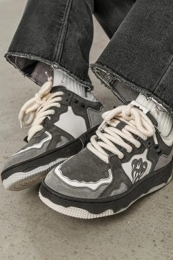 Y2K Grunge & 90s Retro Flame Sneakers - Perfect for Y2K Summer, Club, and Party Outfits