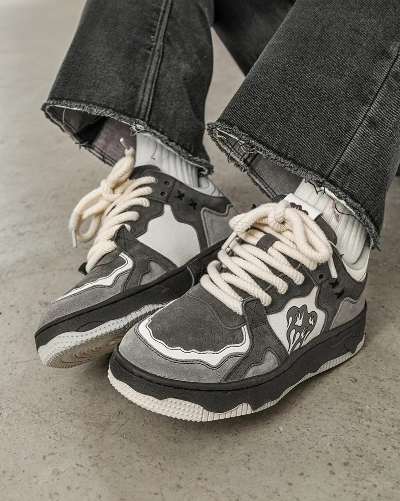 Y2K Grunge & 90s Retro Flame Sneakers - Perfect for Y2K Summer, Club, and Party Outfits