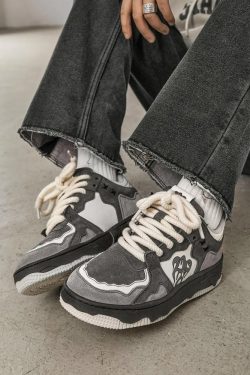 Y2K Grunge & 90s Retro Flame Sneakers - Perfect for Y2K Summer, Club, and Party Outfits