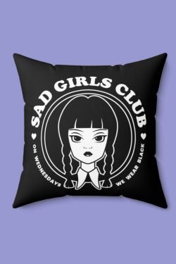 Y2K Grunge & 90s Retro Sad Girls Club Pillow - Wednesday Addams Inspired Gothic Decor