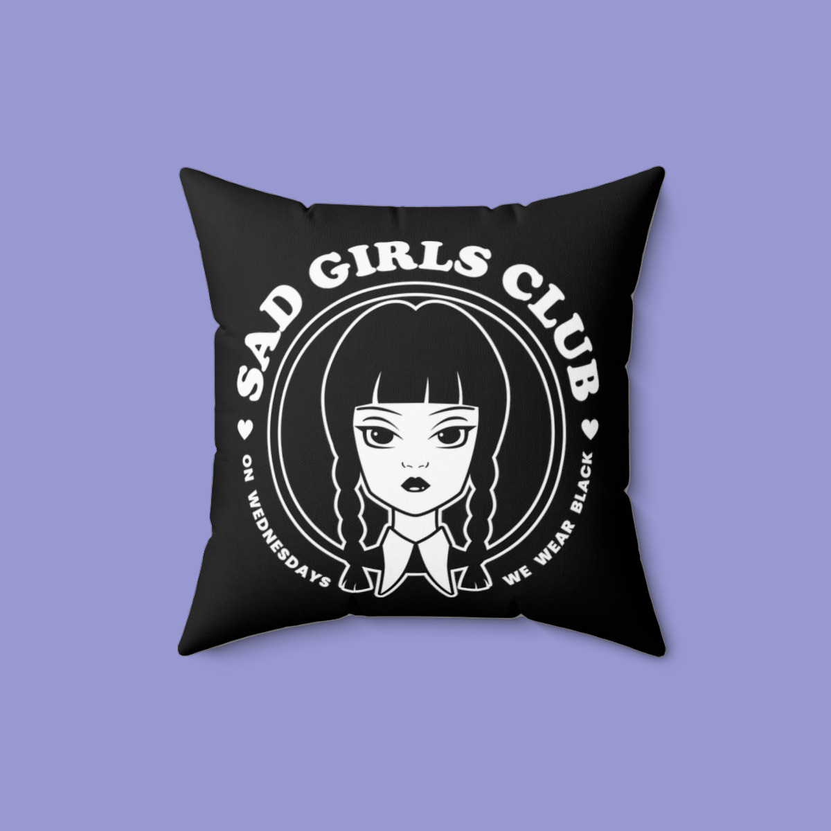 Y2K Grunge & 90s Retro Sad Girls Club Pillow - Wednesday Addams Inspired Gothic Decor