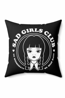 Y2K Grunge & 90s Retro Sad Girls Club Pillow - Wednesday Addams Inspired Gothic Decor