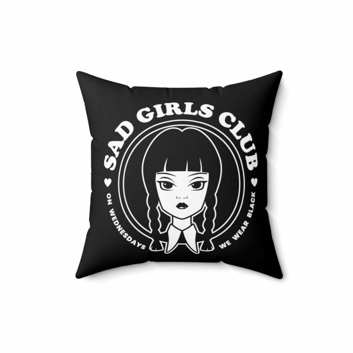 Y2K Grunge & 90s Retro Sad Girls Club Pillow - Wednesday Addams Inspired Gothic Decor