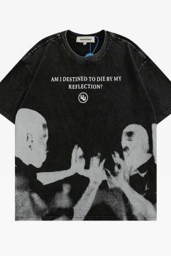 Y2K Grunge 'Am I Destined To Die By My Reflection' Shirt - 90s Retro Goth Fashion Top