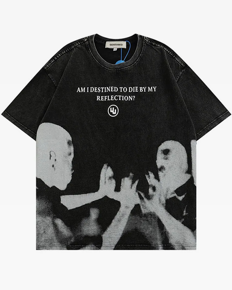 Y2K Grunge 'Am I Destined To Die By My Reflection' Shirt - 90s Retro Goth Fashion Top